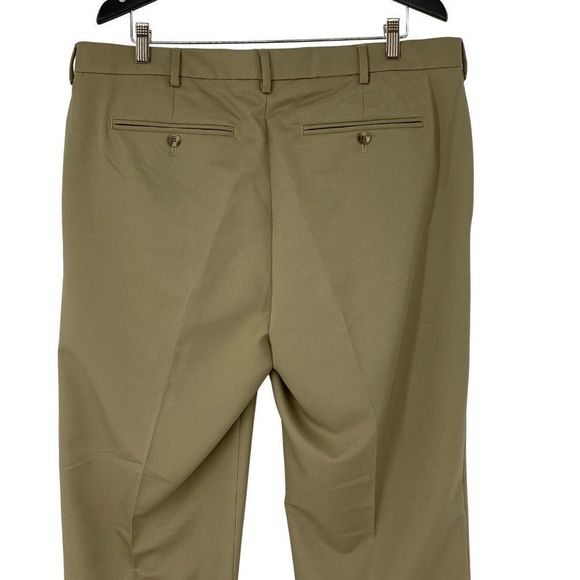 Mens Van Heusen Traveler Pants Polyester Cuffed Plated Khaki NWOT 38 x 32 3688 - Picture 6 of 9
